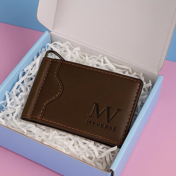 MVVERSE Slim Leather Wallet with Money Clip –Minimalist RFID Blocking Bifold Men - Picture 1 of 2